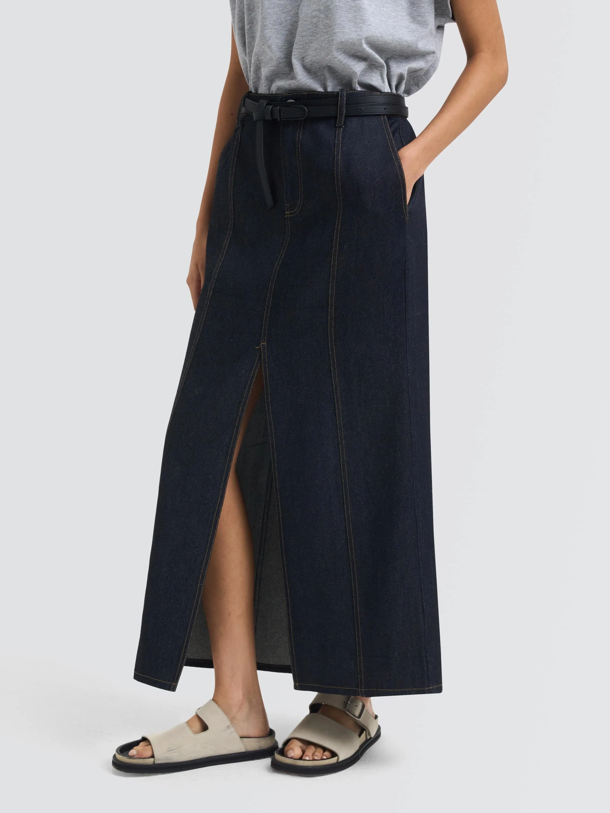 Japanese Denim Mercer Skirt Abstract Motif Business Meeting