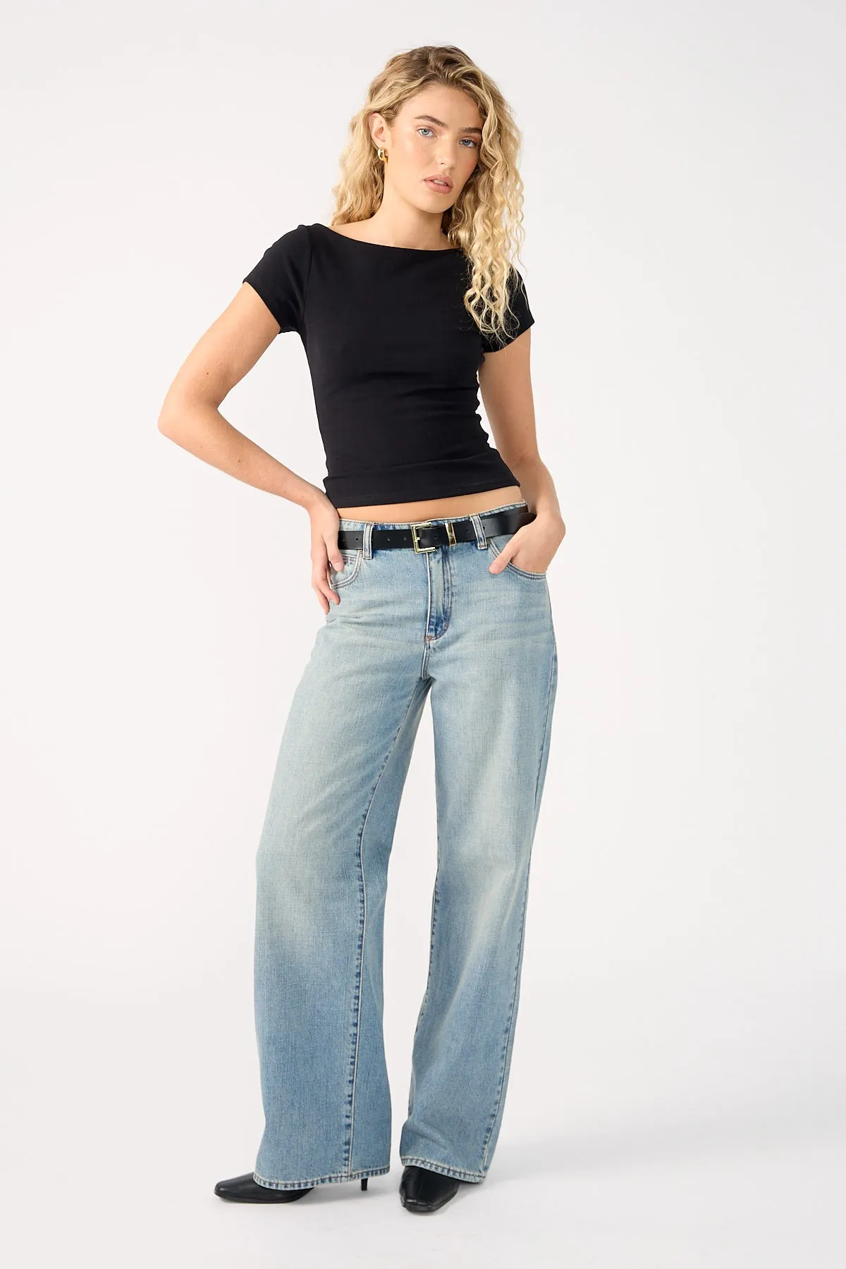 Abrand 95 Baggy Gisele Mid Blue Denim Textured Versatile Shopping Day Classic Look