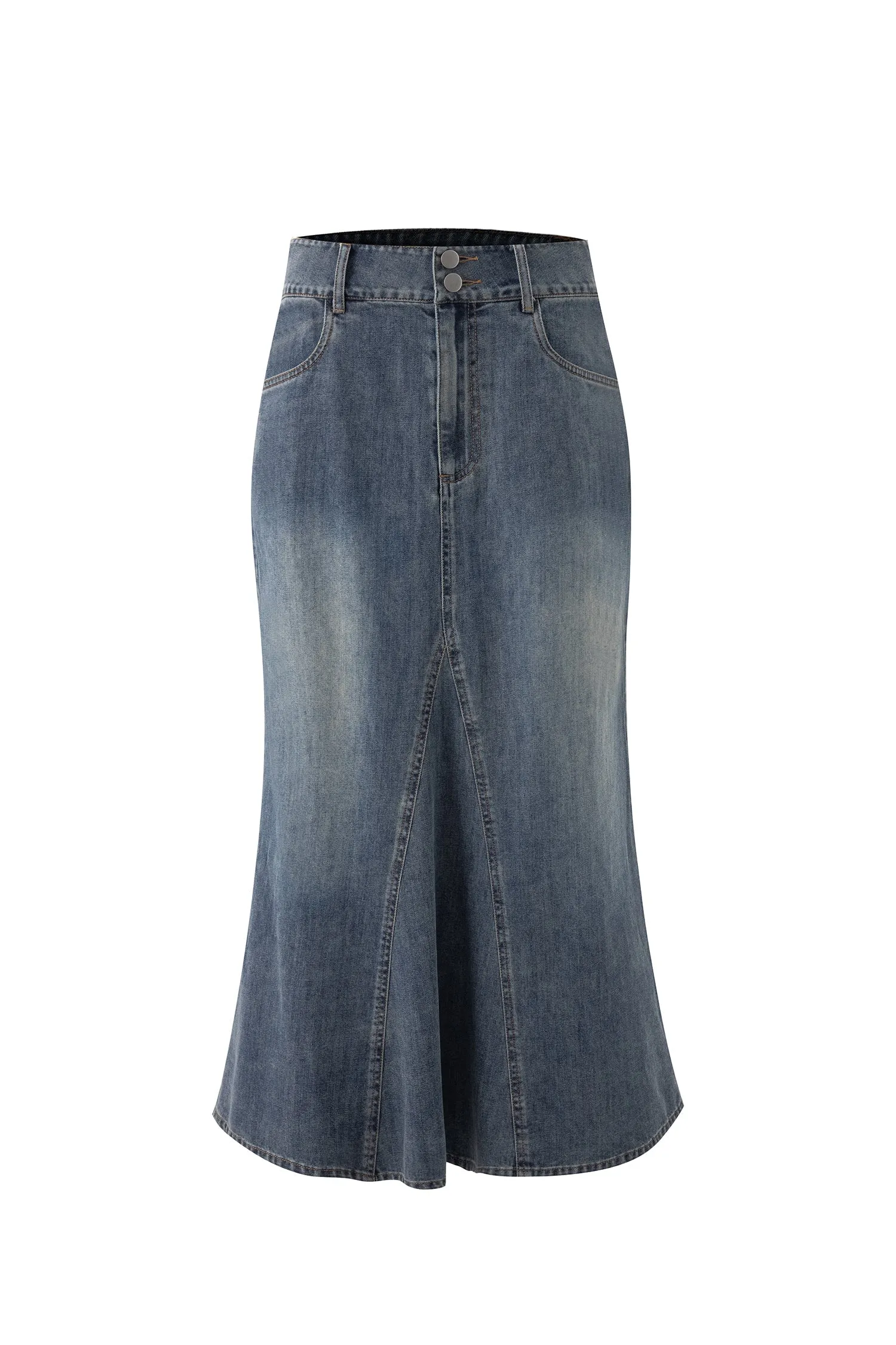 Knee Length Simple Style Denim Flare Skirt - Denim