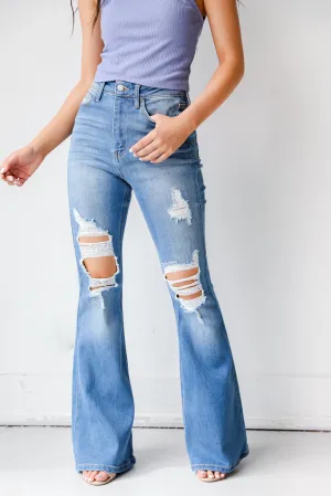 Minimalist Pocket Layout Streetwear Fan Family Style Chelsea Distressed Flare Jeans