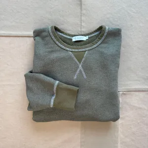 French Terry Crewneck Sweatshirt, Army Green Contrast Trim