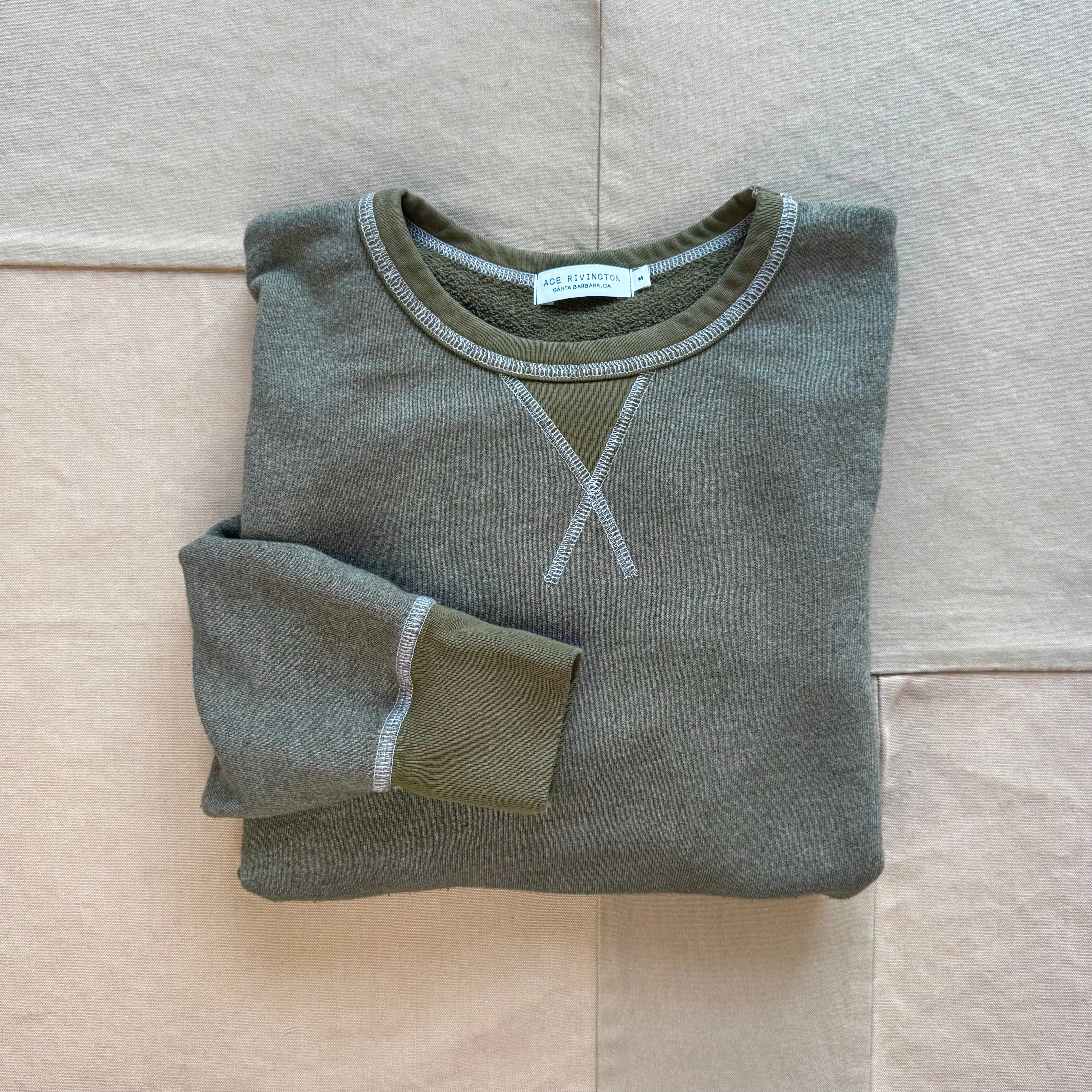 French Terry Crewneck Sweatshirt, Army Green Contrast Trim