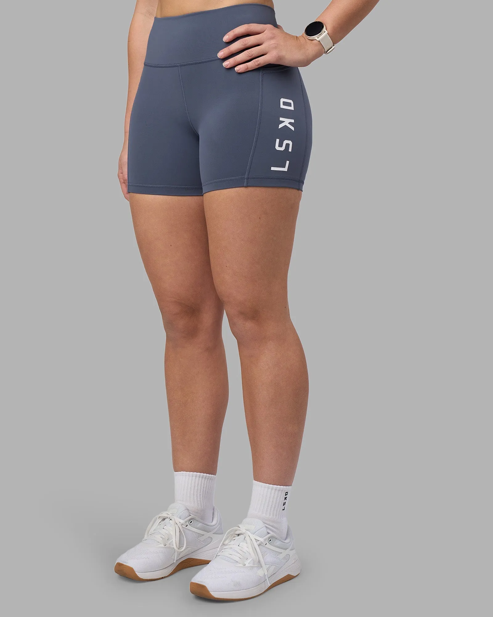 Mood Wear Rep Ultra High-Rise 4" Short Pockets - Night Shadow-White