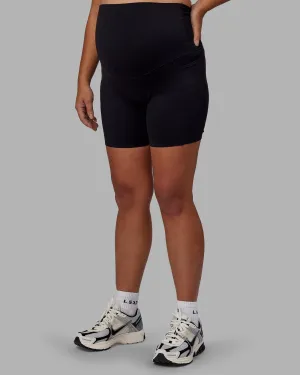 Elixir Ultra High-Rise Maternity 6" Short Pockets - Black Non Binding Waistline Freedom Flex