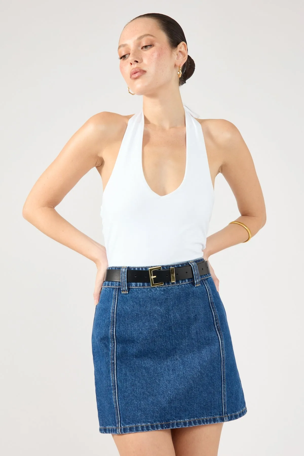Fashion Pulse Business Meeting Perfect Stranger Mika Denim Mini Skirt Mid Blue Denim