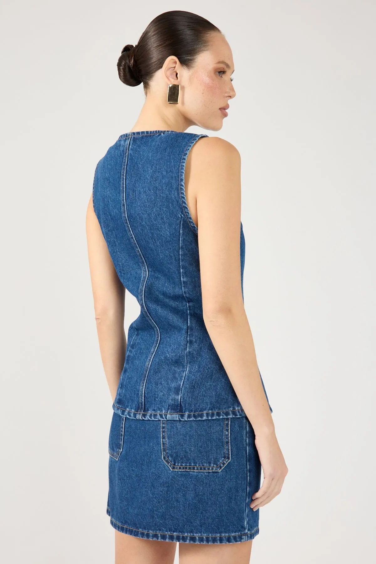 Perfect Stranger Mika Denim Mini Skirt Mid Blue Denim Beach Day