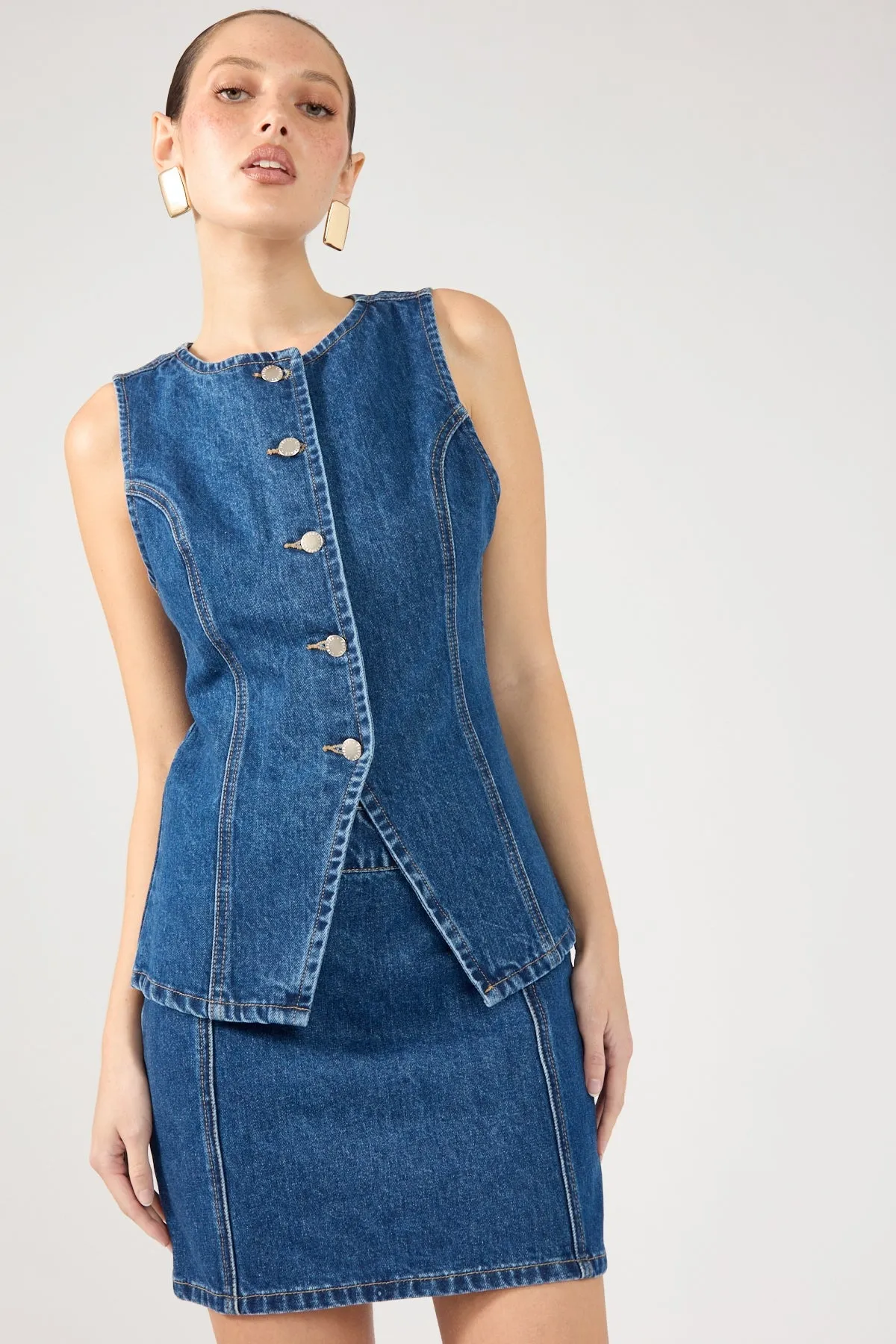 Opaque finish Perfect Stranger Mika Denim Mini Skirt Mid Blue Denim