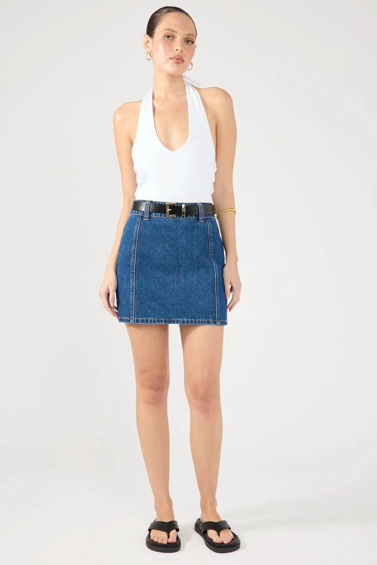 Cuffed hem Perfect Stranger Mika Denim Mini Skirt Mid Blue Denim