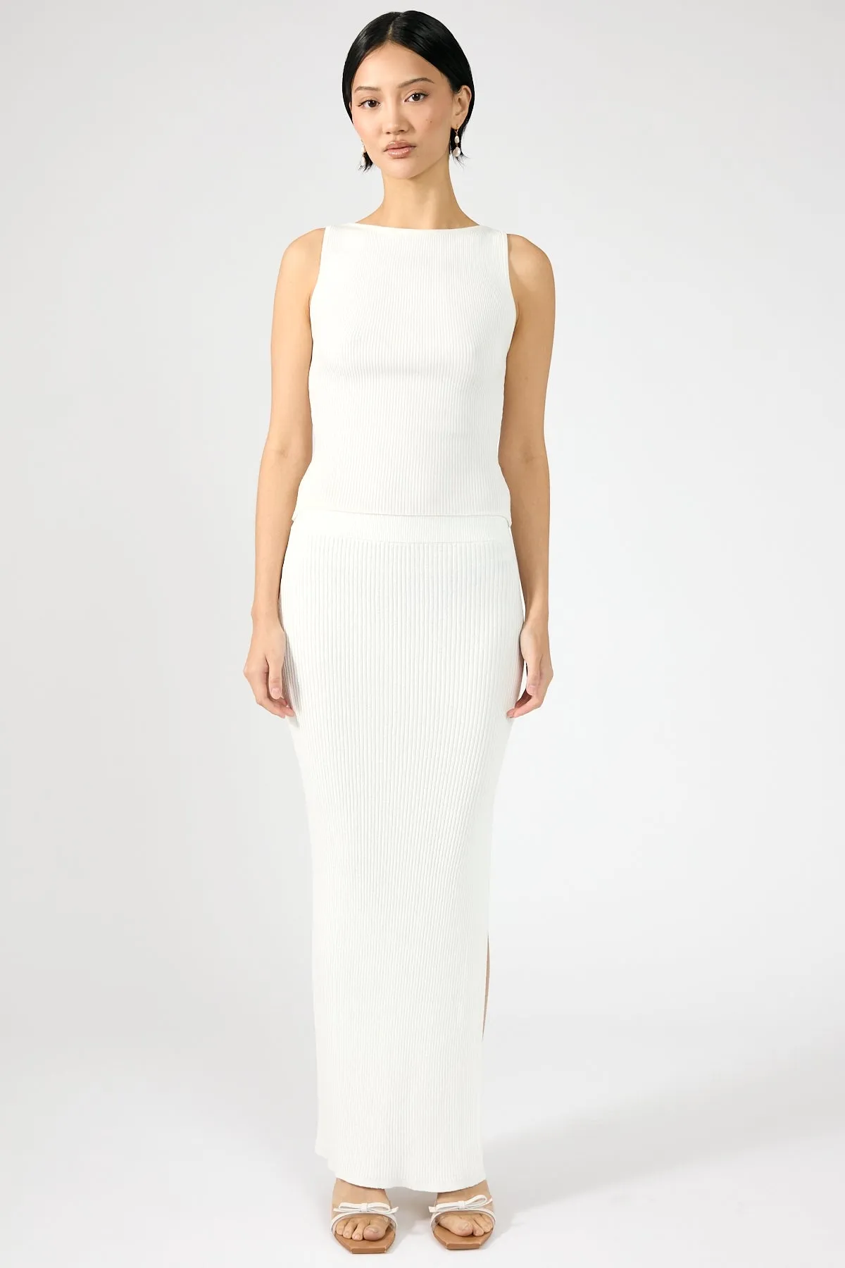 Perfect Stranger Kait Knit Midi Slip Skirt Off White Must Have Feature Light Wear