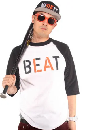 Beat LA (Men's White/Black Raglan Tee) Breathable apparel Short sleeved breeziness