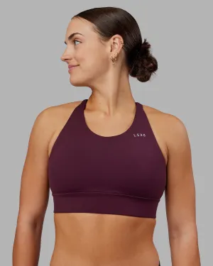 Accelerate Split Strap Sports Bra - Cherry Lacquer Secure Design