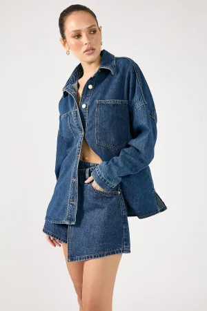 Perfect Stranger Sonya Wrap Denim Mini Skirt Mid Blue Denim Timeless Trend
