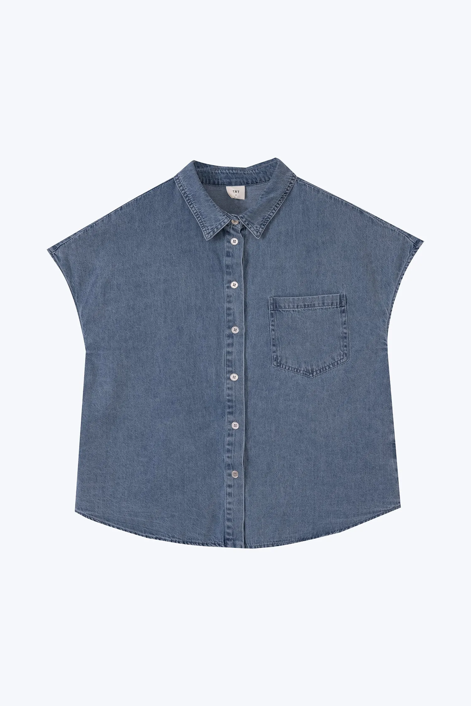 Denim Cap Sleeve Blouse - Denim Smart Casual Classic Wear Trend Setter Trendy Premium