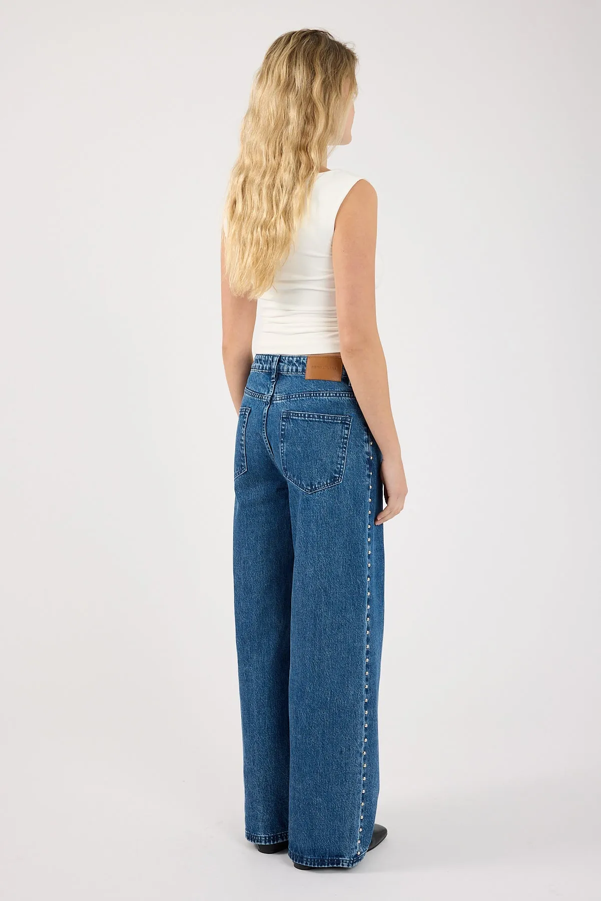 Lightweight Denim Blend Casual Wear Perfect Stranger Mid Rise Studded Jean Mid Blue Denim