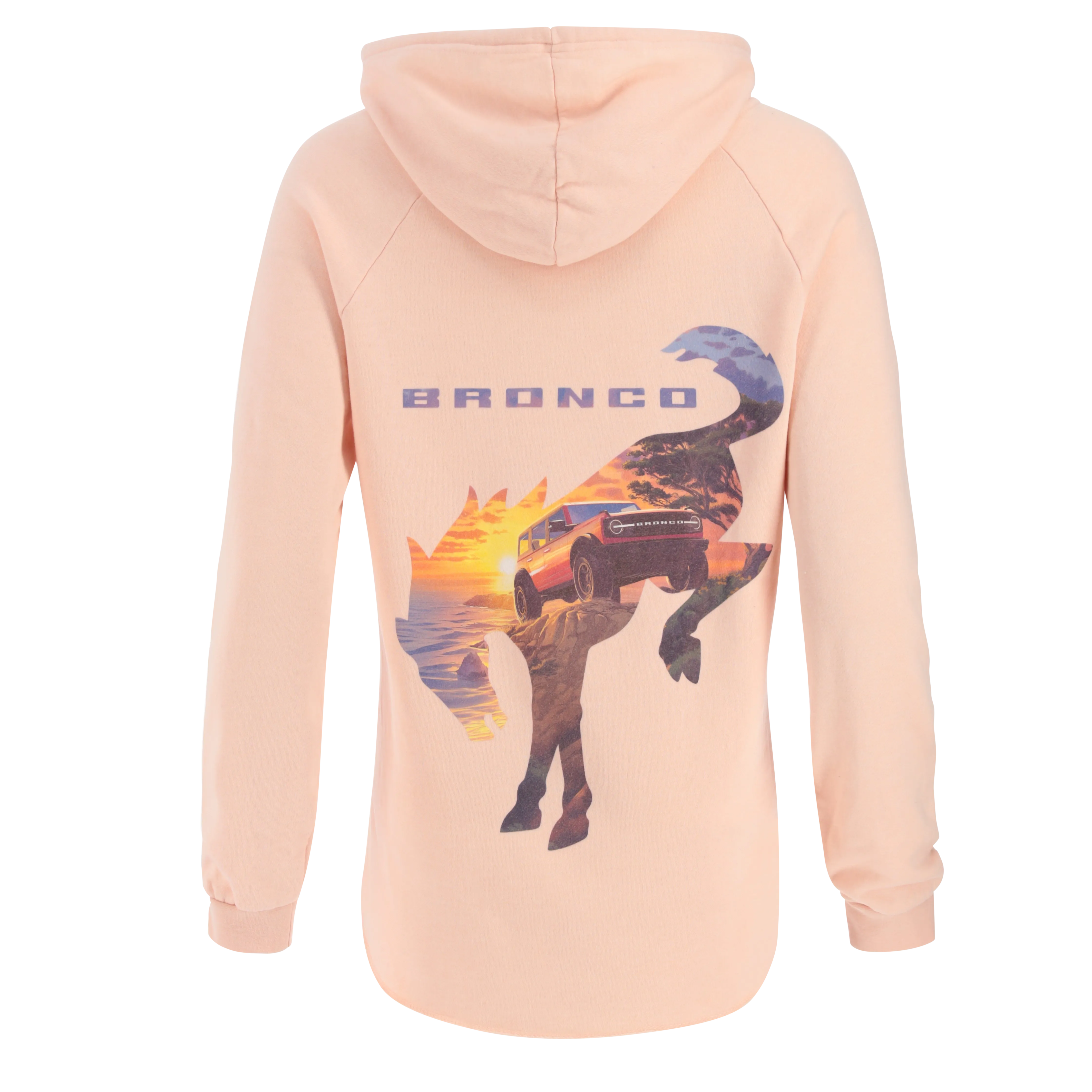 Lightweight Wear Ford Bronco Womens Ombre Sunset Horse Blush Pullover Hoodie