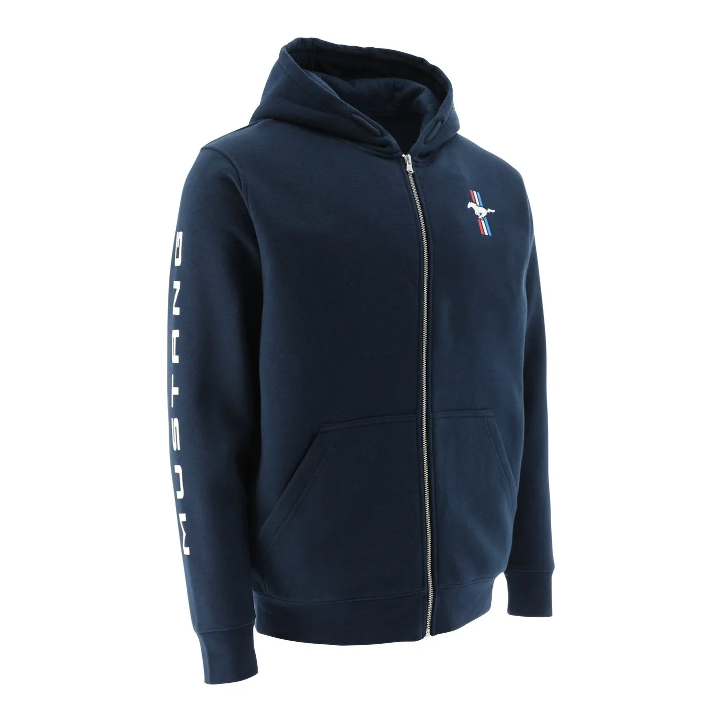 City Casual product display Ford Mustang Tribar Mens Navy Blue Fleece Zip Up Hoodie