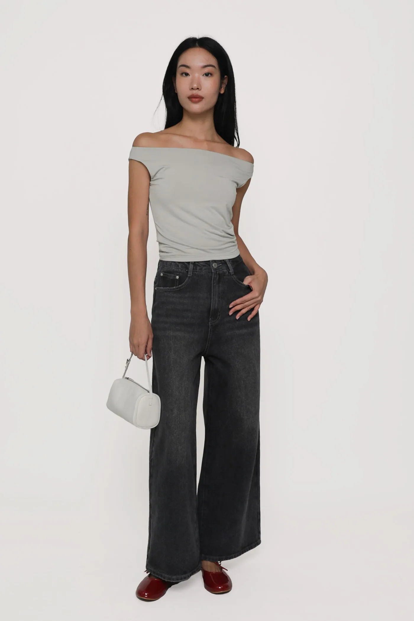 Permanent Crease Retention Flat Lock Stitching Petite Benjamin Wide Leg Denim Jeans