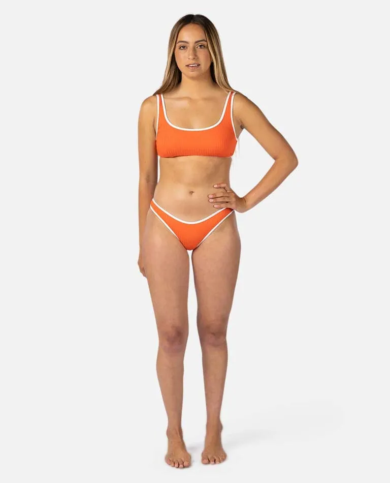 Rip Curl Premium Surf High Leg Skimpy Bottom-Hot Orange Seaside Fun Cutout Design
