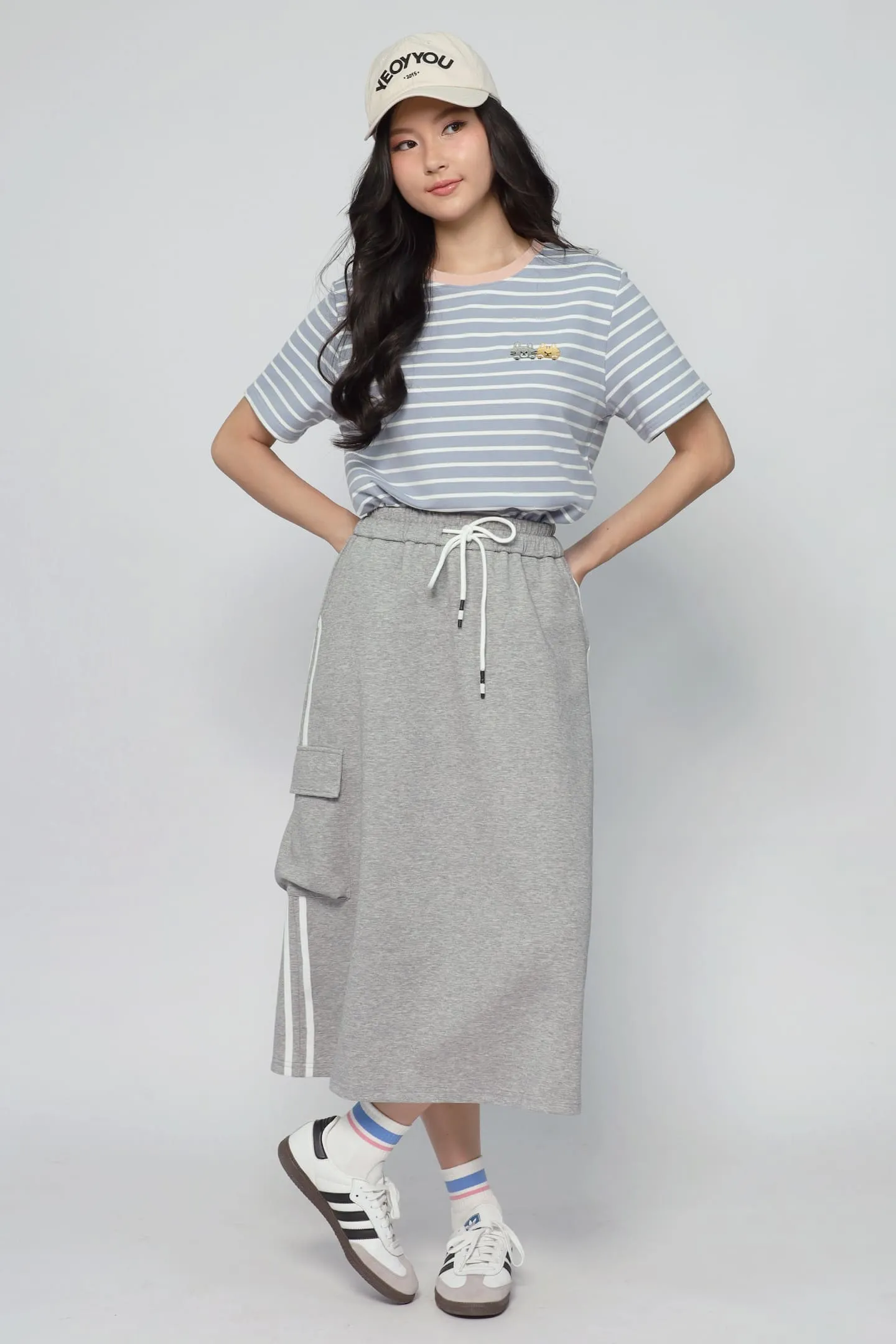 JOY - Flux Stripes Cargo Skirt in Grey High End Quality