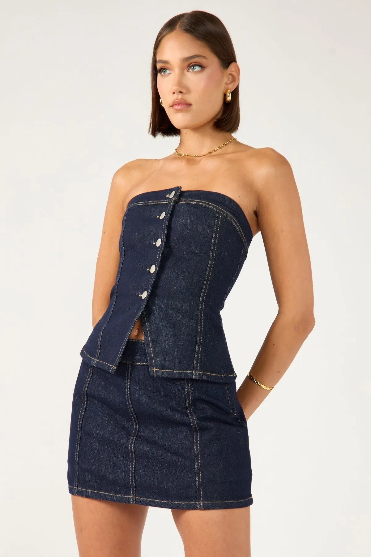 Perfect Stranger Mila Denim Mid Rise Skort Dark Blue Denim Relaxed Vibe Organic Cotton