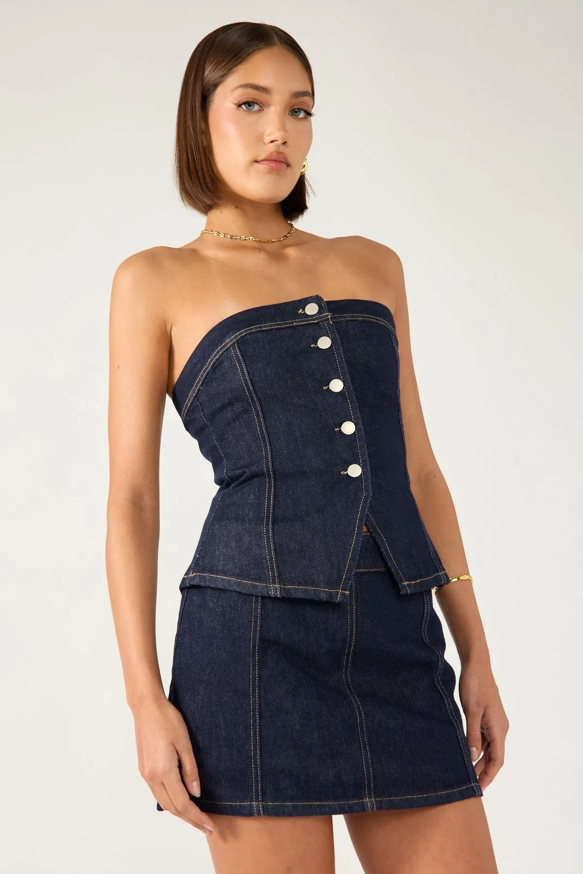 Soft Finish Water resistant coating Perfect Stranger Mila Denim Mid Rise Skort Dark Blue Denim