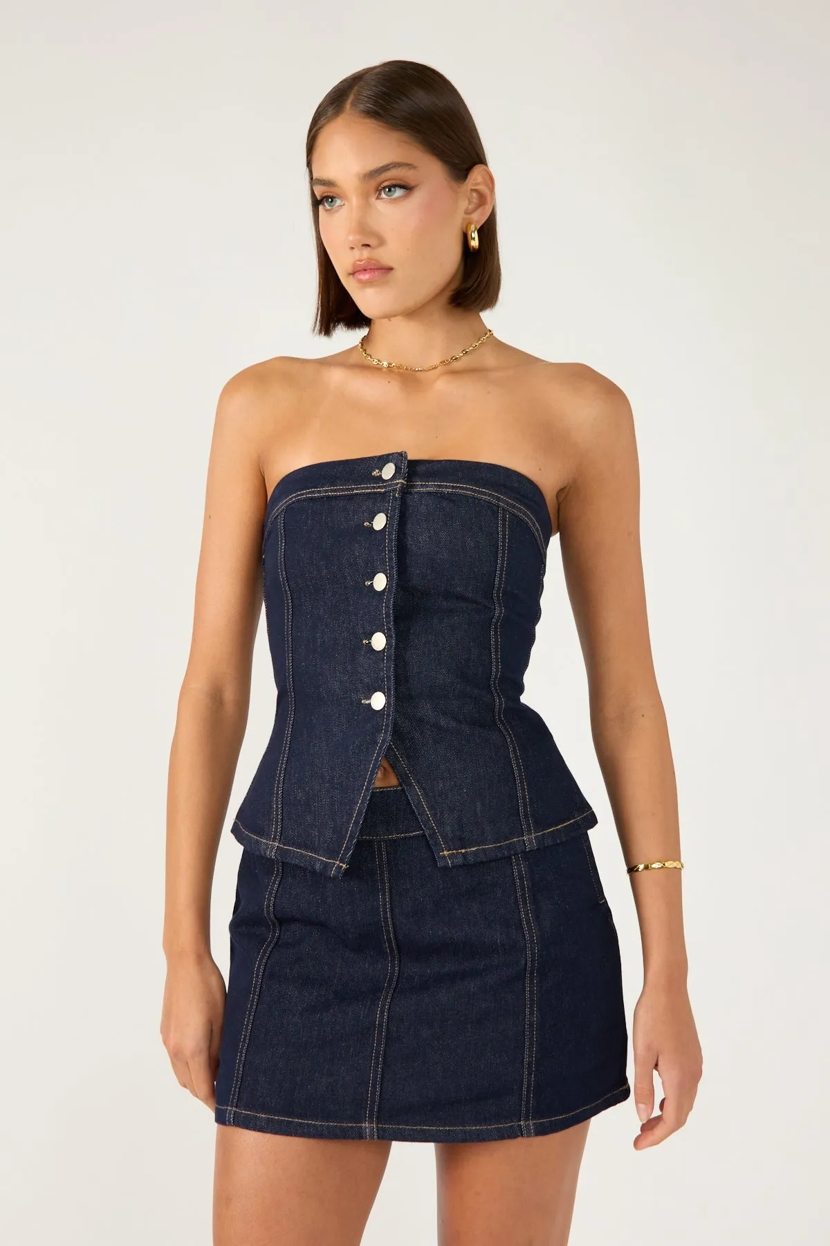 Flow Look Breathable Lining Perfect Stranger Mila Denim Mid Rise Skort Dark Blue Denim