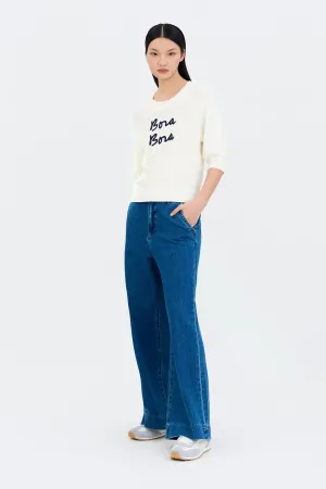 Morning Stroll Streetwear Fan Straight Leg Jeans - Denim