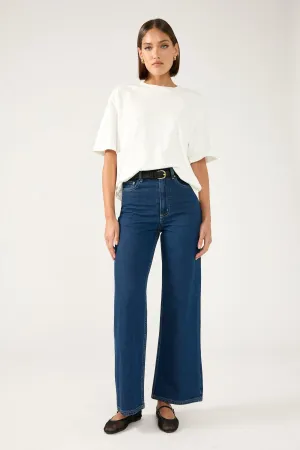 Weekend Getaway Minimalist Breathable Perfect Stranger High Rise Wide Leg Jean Dark Blue Denim