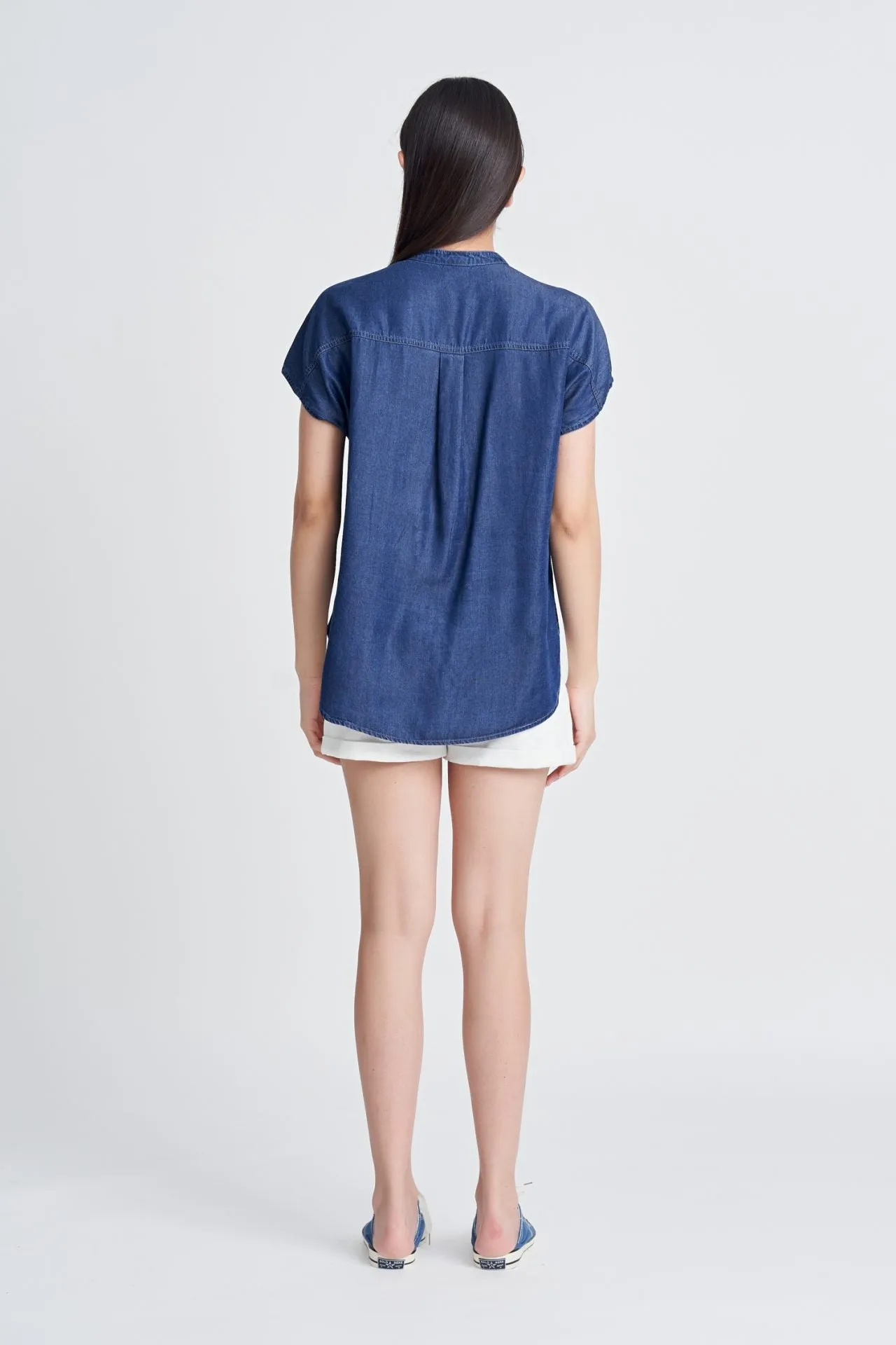 Smart Look Denim Cap Sleeve Blouse