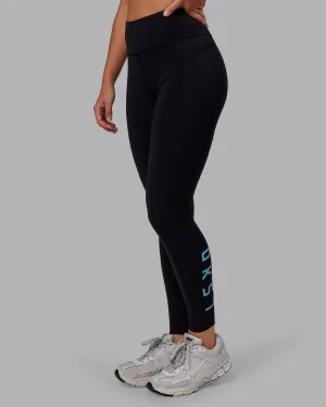 Silky feel Neutral Mood Rep Ultra High-Rise Full Length Legging Pockets - Black-Retro Blue