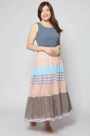 Velvet Finish Daily Wear Gabbie Colourblock Skirt in Blue