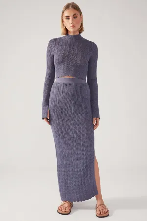 Built In Shorts Perfect Stranger Crochet Split Maxi Skirt Steel Blue