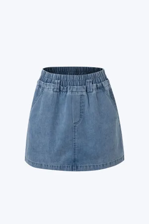 Urban Style Denim Double Waistband Skort - Denim