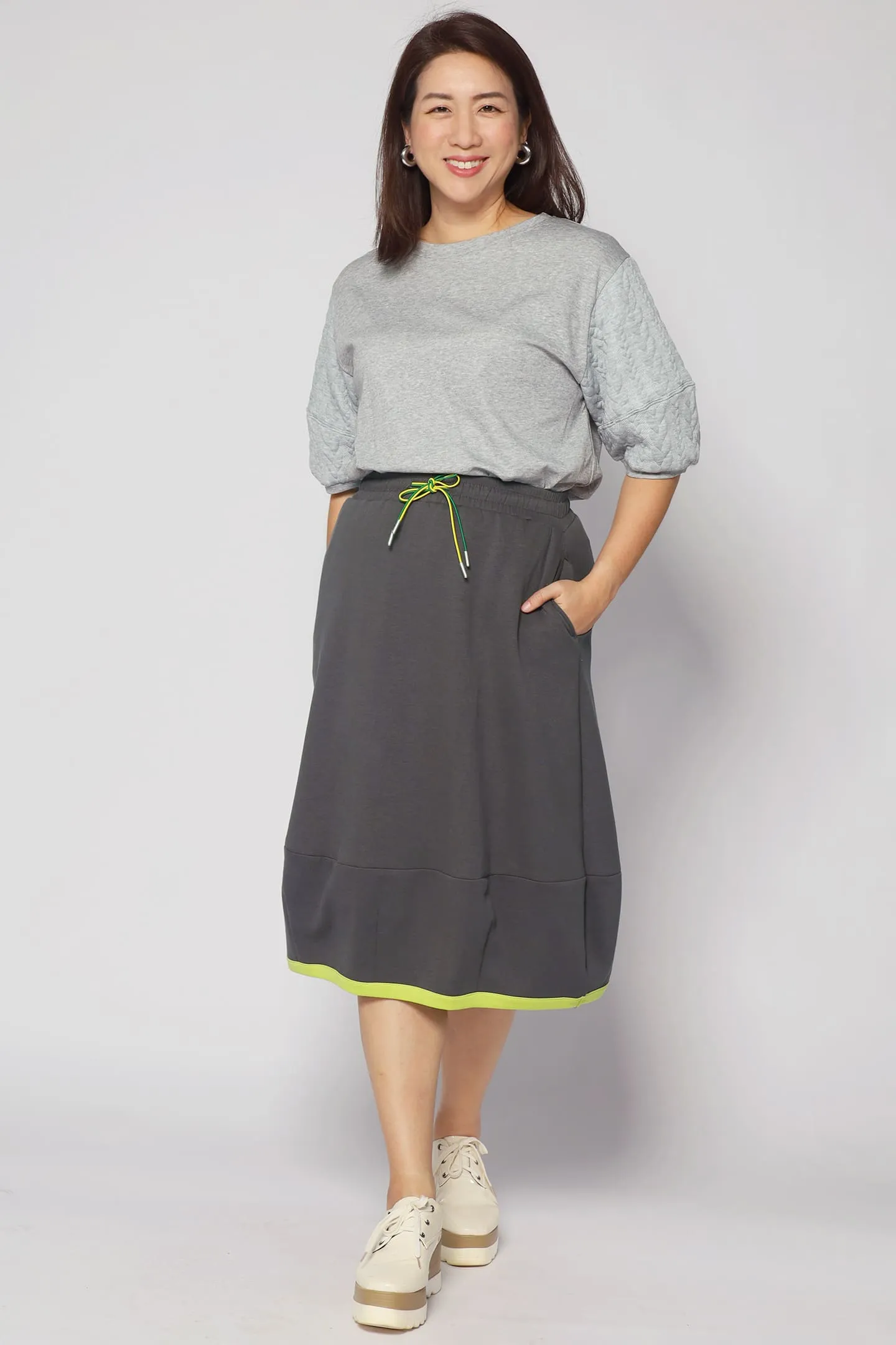 Fresh Mood Style Moment Piper Trimming Skirt in Grey