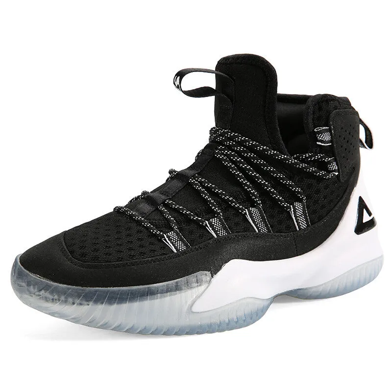 Stable Heel Tournament Use Ready PEAK Men Court Basketball Shoes Cushioning Sneakers Black White  DA830551
