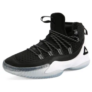 Durable Outsole Design Foot Strike Control PEAK Men Court Basketball Shoes Cushioning Sneakers Black White  DA830551