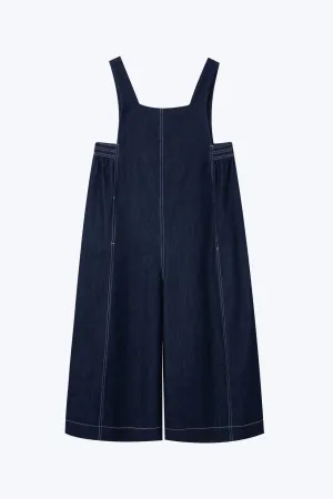 Lightweight Denim Blend Odor Control Tech Denim Square Neck Jumpsuit - Dark Denim [AT]