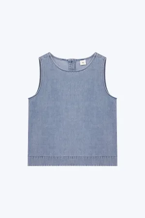 Casual Staple Denim Sleeveless Blouse - Denim