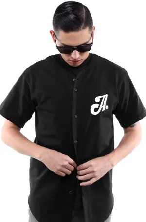 Home Team (Men's Black Baseball Jersey) Layered Collar Circular Knit Design
