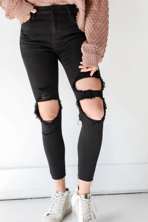 FINAL SALE - Practice Makes Perfect Black Distressed Skinny Jeans Smooth Comfort Any Occasion