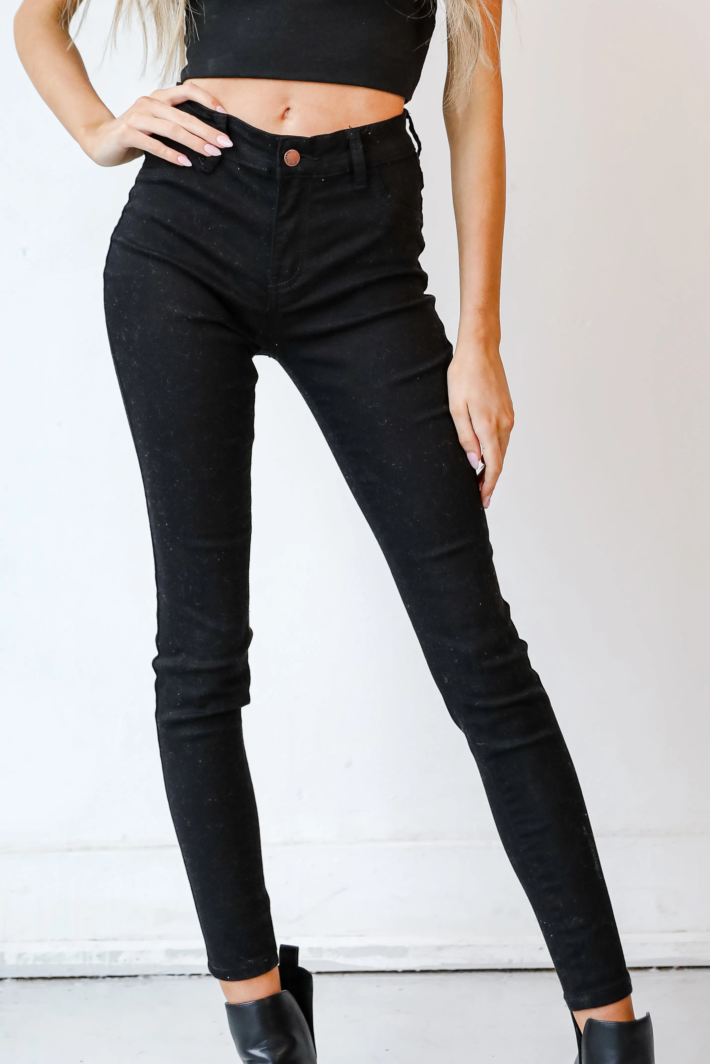 Neutral Casual Streetwear Fan Reinforced Stitching Details Madison Black Skinny Jeans