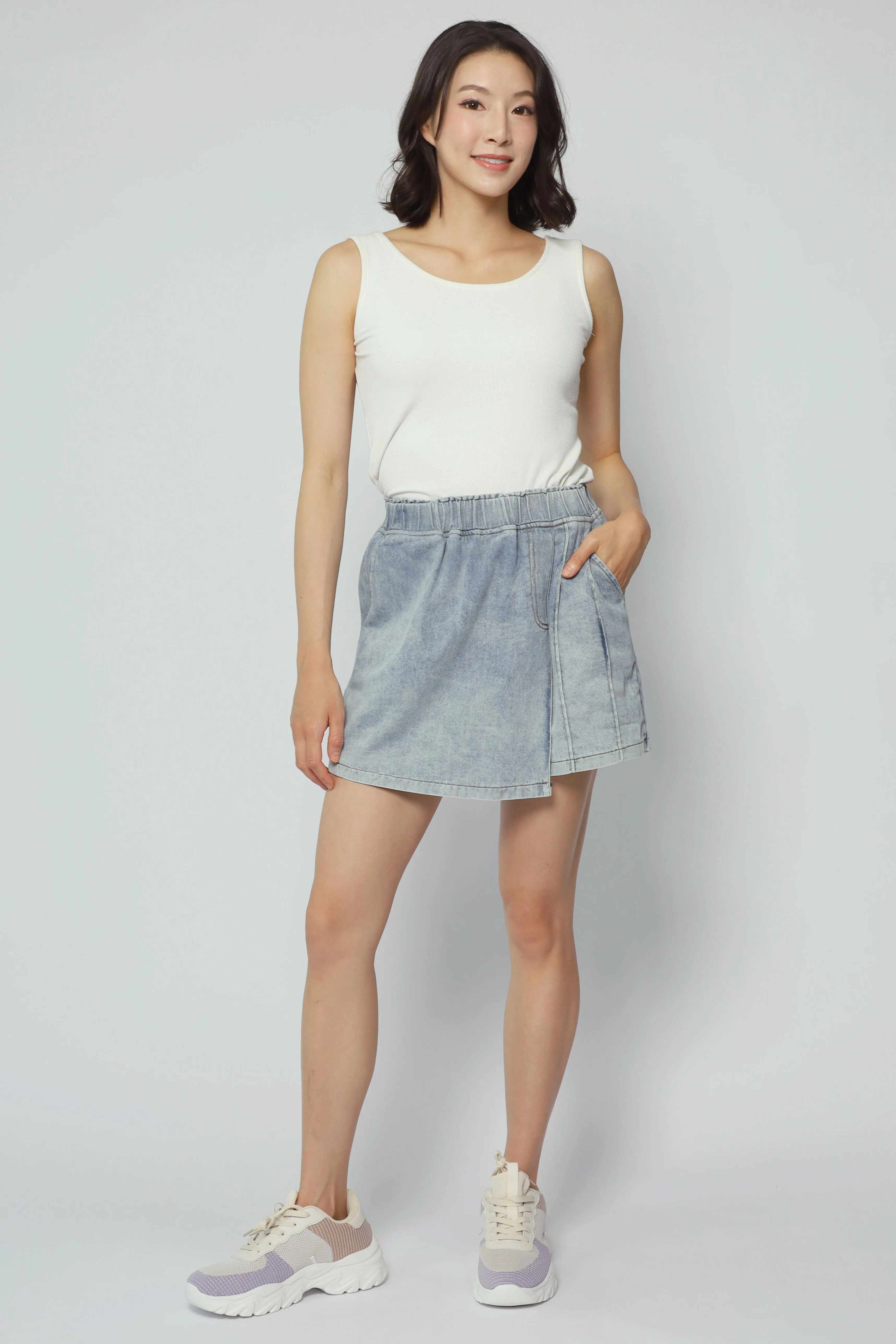 Backorders Pham Skorts in Blue Denim Modern Details