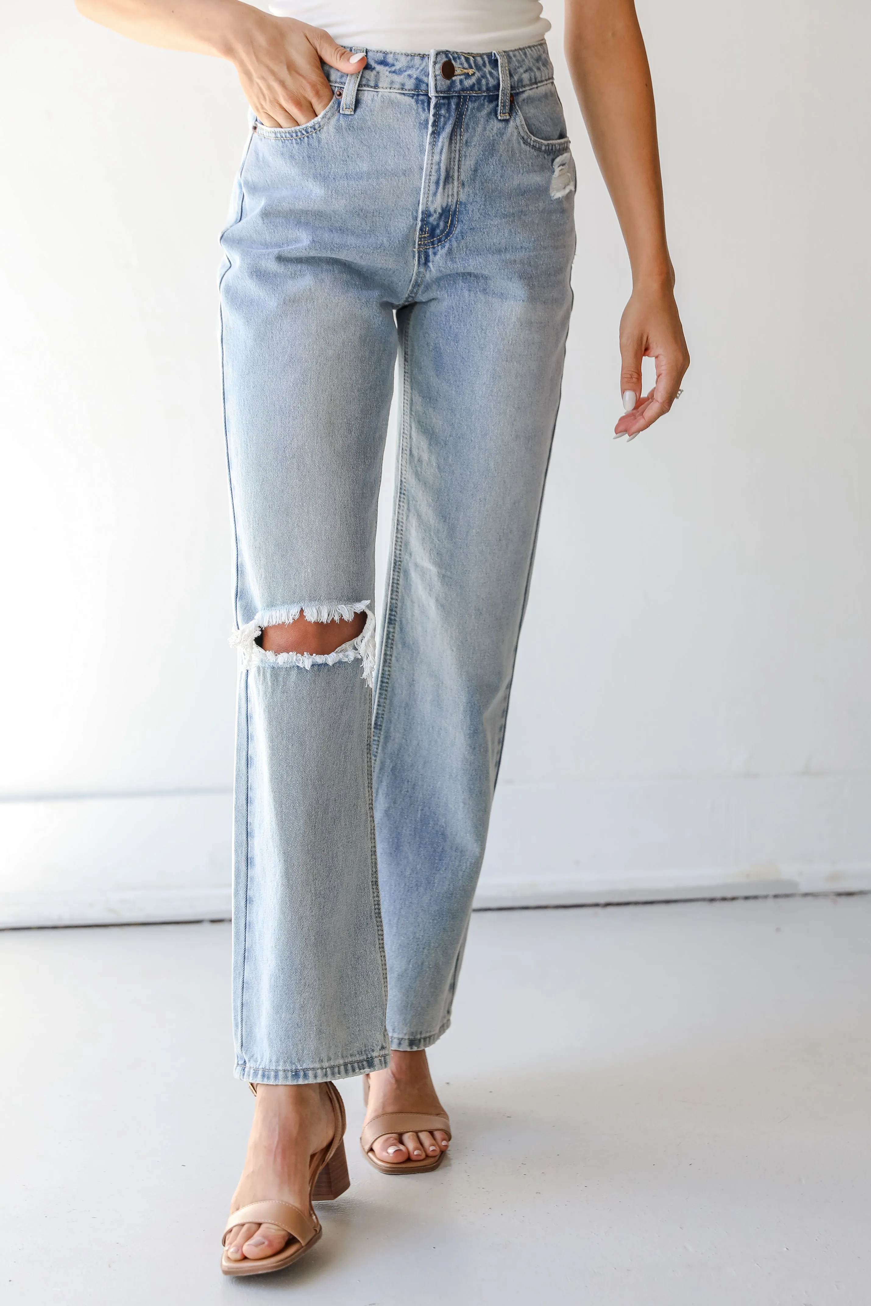 FINAL SALE - Throwback Vibes Distressed Straight Leg Jeans Go-To Choice