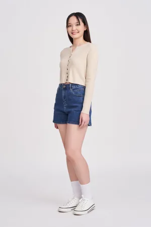 Simple Touch Denim High-Waisted Shorts - Dark Denim