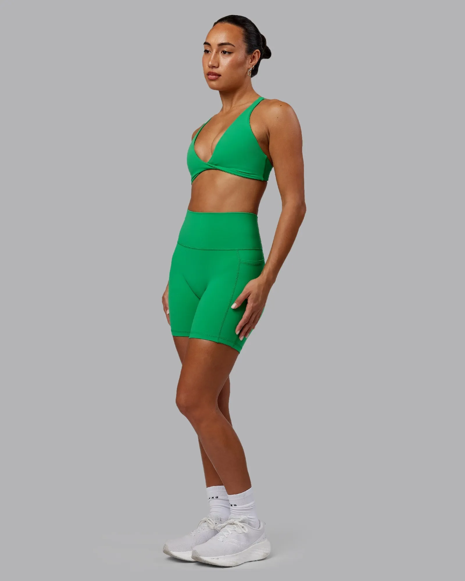 Sleek Waist Non Binding Leg Openings Fusion Ultra High-Rise 6" Short Pockets - Impact Green