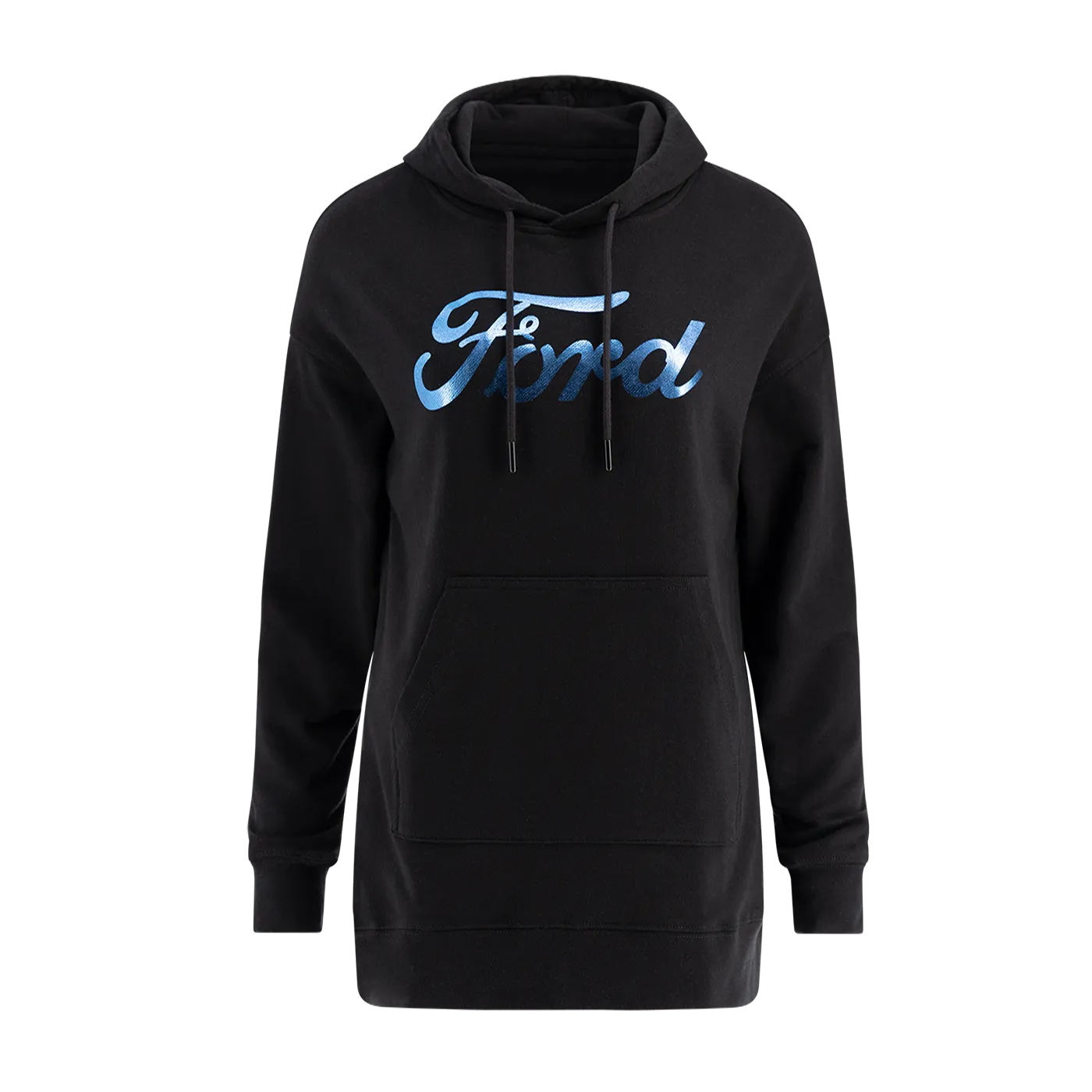 Ford Womens Blue Foil Script Black Oversized Hoodie Winter Gear Classic Fit