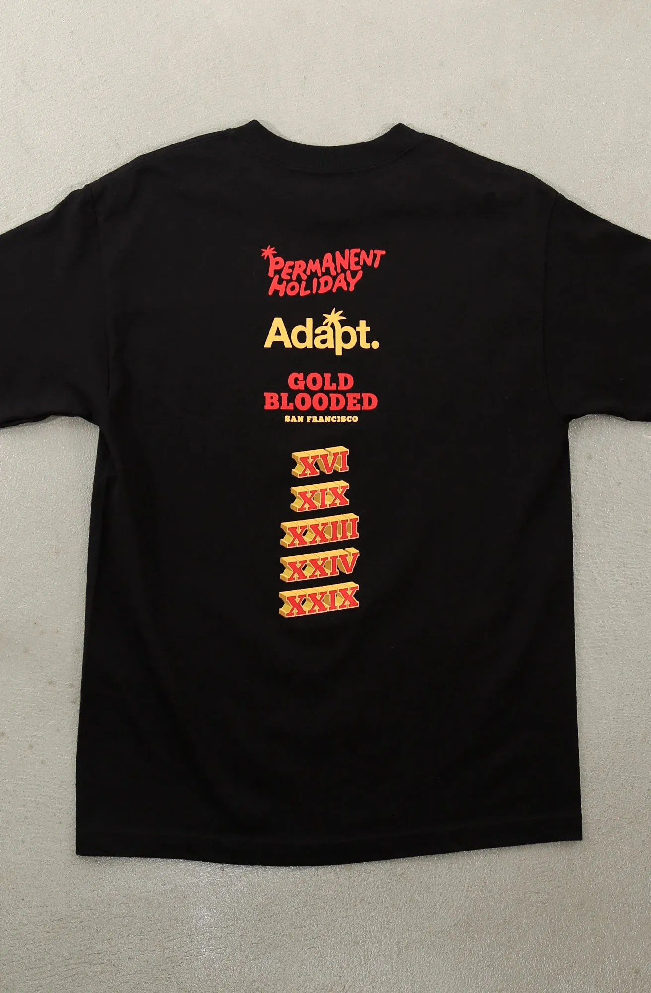 Permanent Holiday X Adapt :: Gold Blooded Holiday (Men's Black Tee) regular but not boring Microfiber Blend