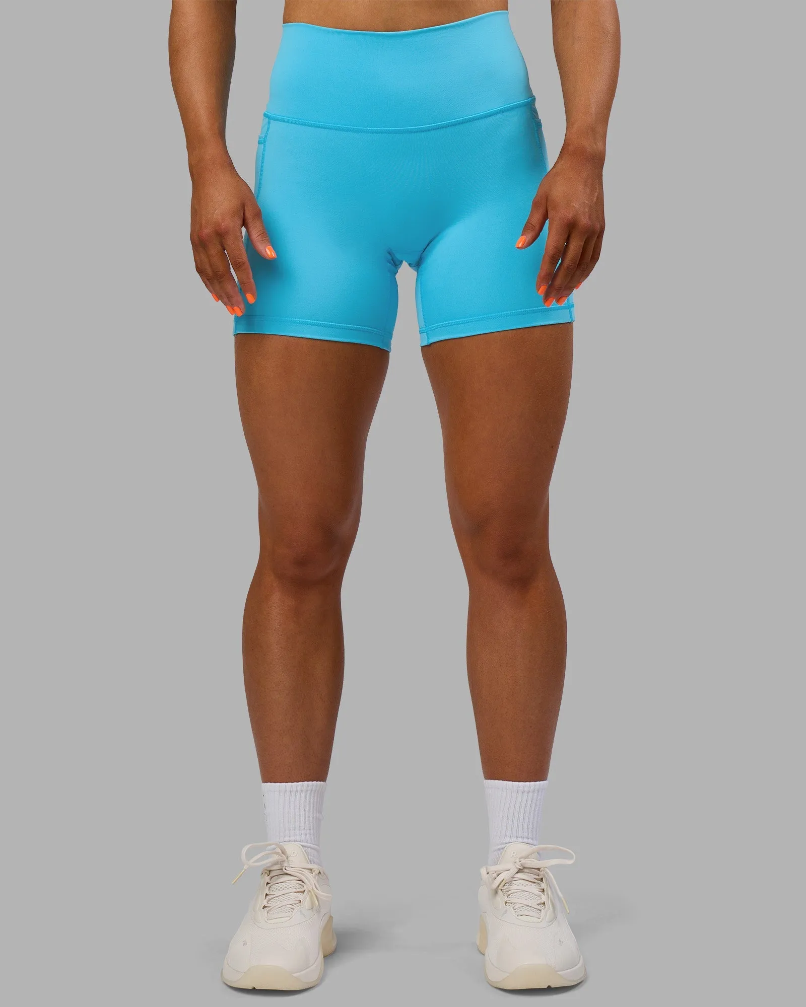 finance industry Leather Look Fusion High-Rise 6" Short Pockets - Blue Atoll