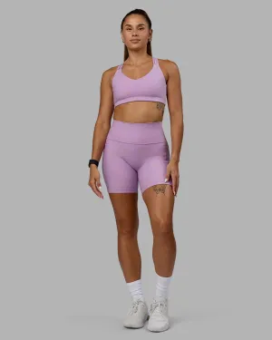 Fusion Ultra High-Rise 6" Short Pockets - Pale Lilac Vitality Print Ripstop Material Back pockets