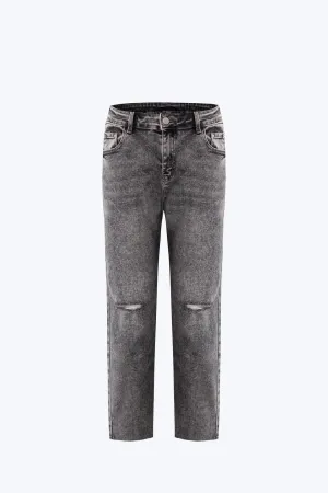 Classic Casual Simple Detail Ripped Slim Fit Jeans